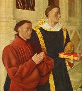 left wing of Melun diptych depicts Etienne Chevalier with his patron saint St. Stephen Jean Fouquet